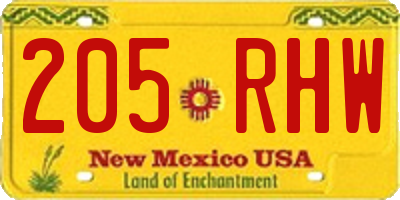 NM license plate 205RHW