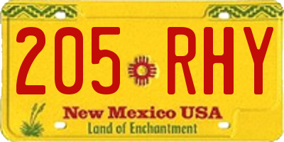 NM license plate 205RHY