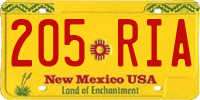 NM license plate 205RIA