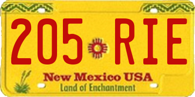NM license plate 205RIE