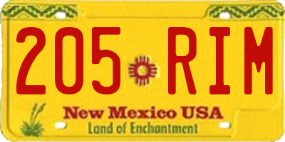 NM license plate 205RIM