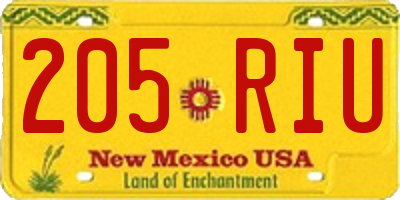 NM license plate 205RIU