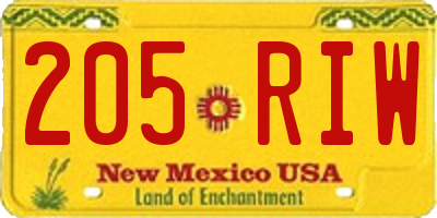 NM license plate 205RIW