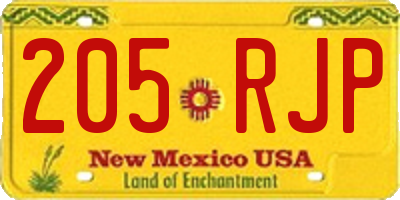 NM license plate 205RJP