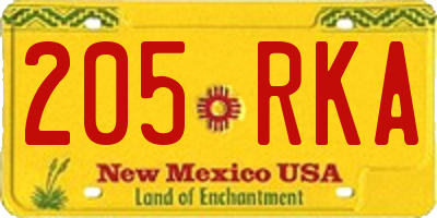 NM license plate 205RKA