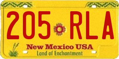 NM license plate 205RLA