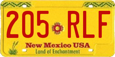 NM license plate 205RLF