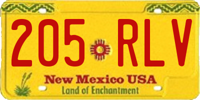 NM license plate 205RLV