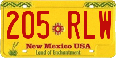NM license plate 205RLW