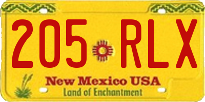 NM license plate 205RLX