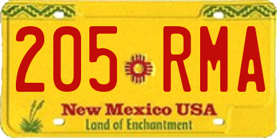 NM license plate 205RMA