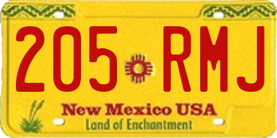 NM license plate 205RMJ