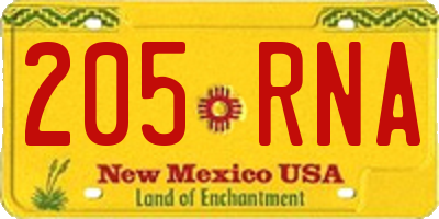 NM license plate 205RNA