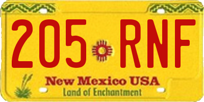 NM license plate 205RNF