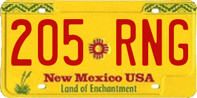 NM license plate 205RNG