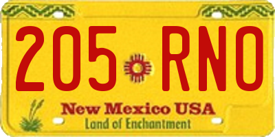 NM license plate 205RNO