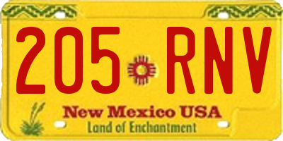 NM license plate 205RNV