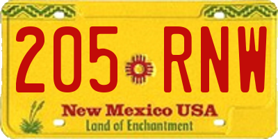 NM license plate 205RNW