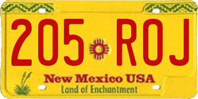 NM license plate 205ROJ