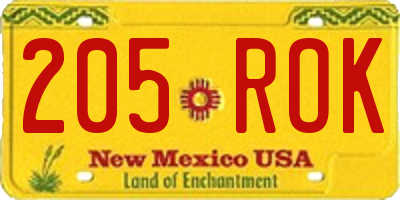 NM license plate 205ROK