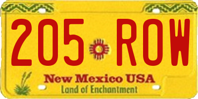 NM license plate 205ROW