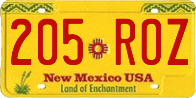 NM license plate 205ROZ