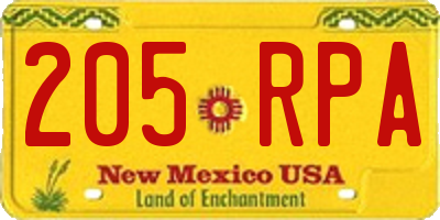 NM license plate 205RPA