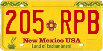 NM license plate 205RPB