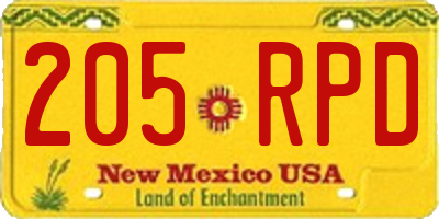 NM license plate 205RPD