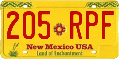 NM license plate 205RPF