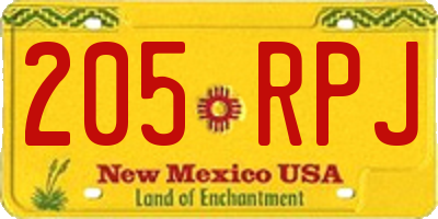 NM license plate 205RPJ