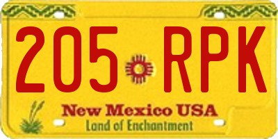 NM license plate 205RPK