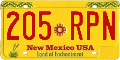 NM license plate 205RPN