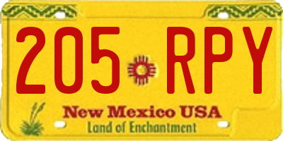 NM license plate 205RPY