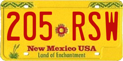 NM license plate 205RSW
