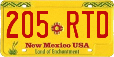 NM license plate 205RTD