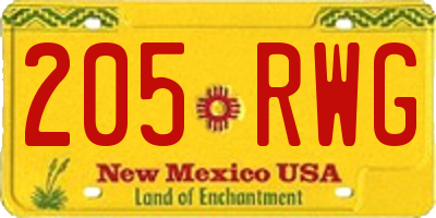 NM license plate 205RWG