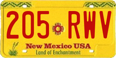 NM license plate 205RWV