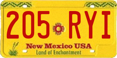 NM license plate 205RYI