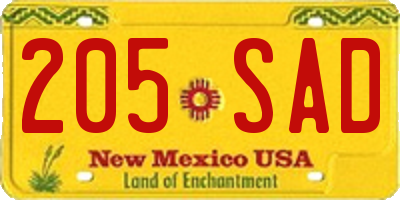 NM license plate 205SAD