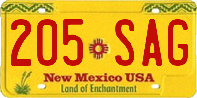 NM license plate 205SAG