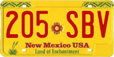 NM license plate 205SBV