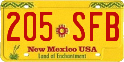 NM license plate 205SFB
