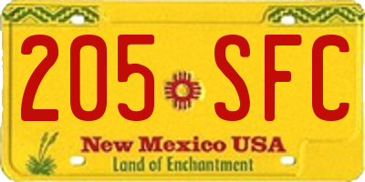 NM license plate 205SFC