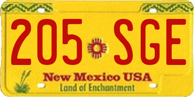 NM license plate 205SGE
