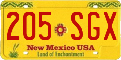 NM license plate 205SGX