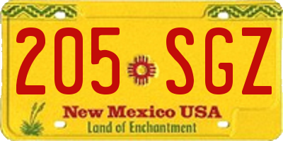 NM license plate 205SGZ
