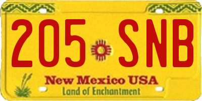 NM license plate 205SNB