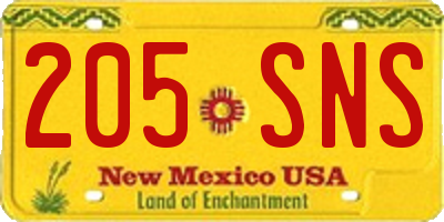 NM license plate 205SNS