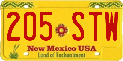 NM license plate 205STW